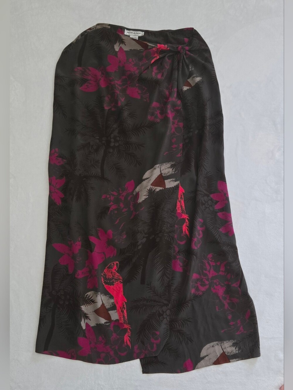 Nora Noh 100% Silk Tropical Parrot Vntg 80's Surrong W/ High Slits 6